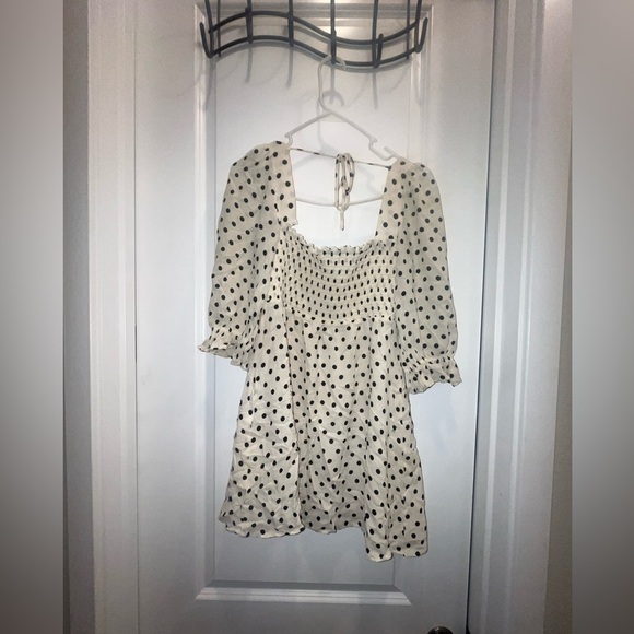 Reformation Zaria Smocked Bodice Polka Dot Mini Dress - Picture 4 of 6